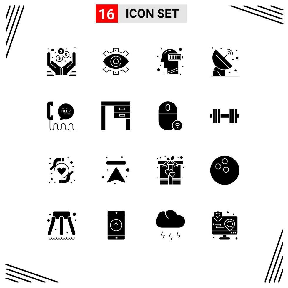 16 Thematic Vector Solid Glyphs and Editable Symbols of astronomy mind creative mental exhaustion Editable Vector Design Elements