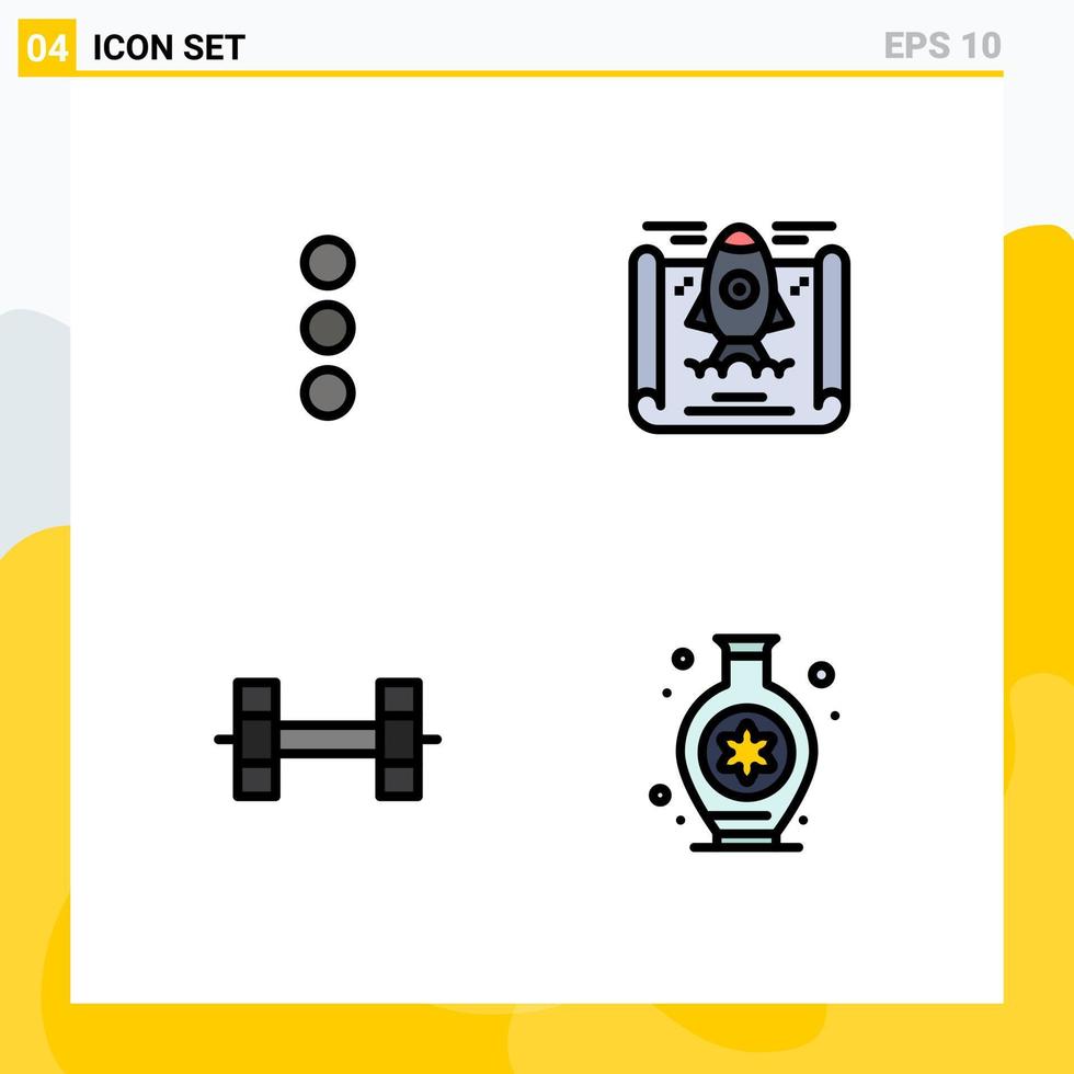 Mobile Interface Filledline Flat Color Set of 4 Pictograms of app hobbies achievement sport 83 Editable Vector Design Elements