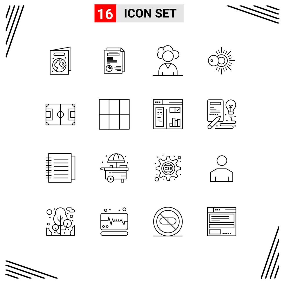 Set of 16 Vector Outlines on Grid for soccer game outsource football weather Editable Vector Design Elements