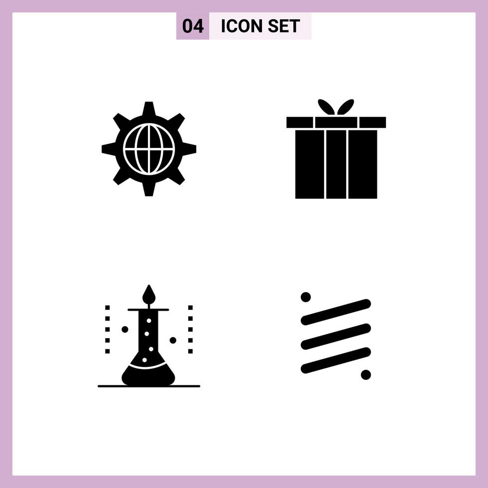 Pack of 4 creative Solid Glyphs of security laboratory research internet christmas science experiment Editable Vector Design Elements