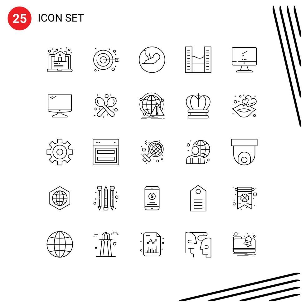 Set of 25 Vector Lines on Grid for monitor twin towers baby office space buildings Editable Vector Design Elements