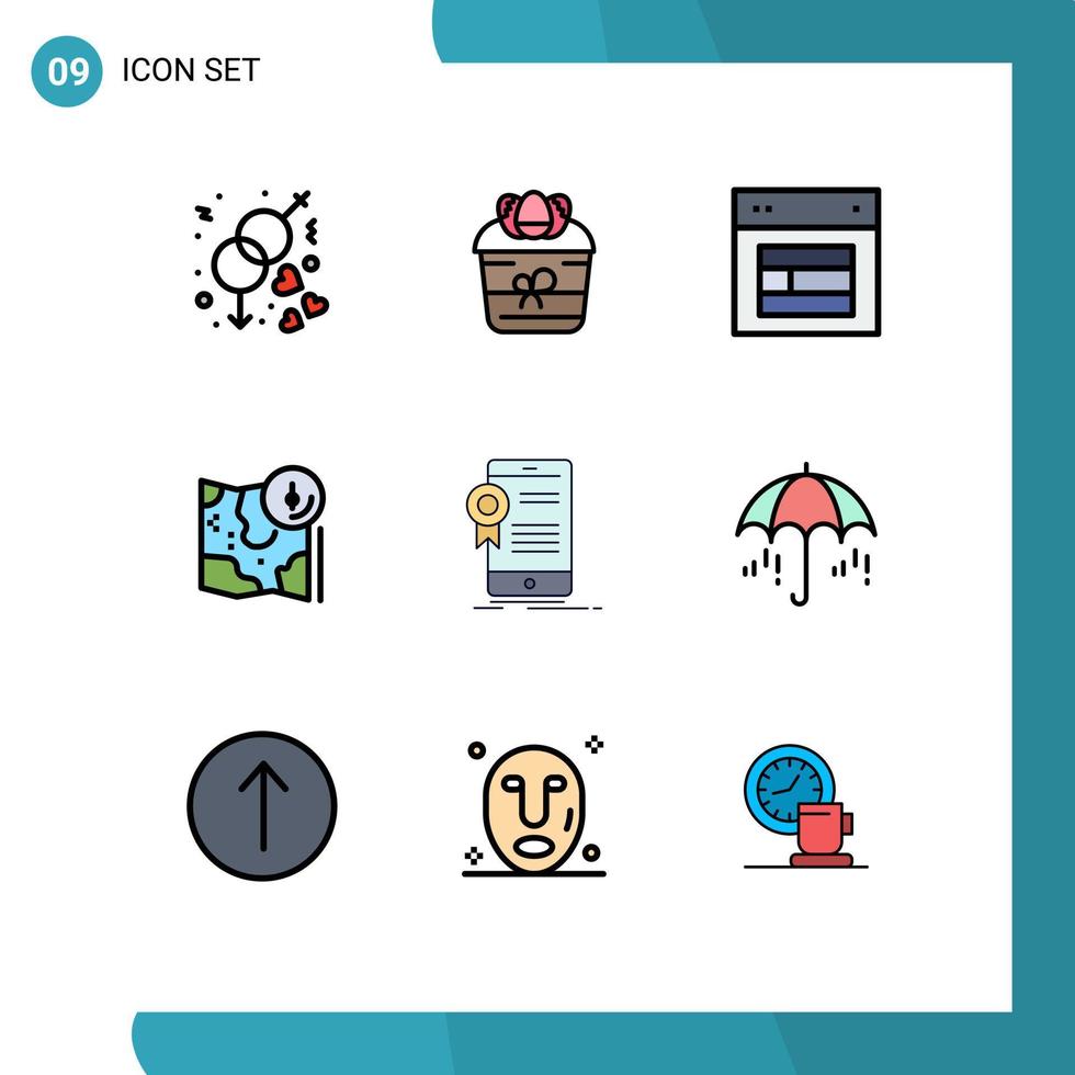 9 User Interface Filledline Flat Color Pack of modern Signs and Symbols of track google plant map web Editable Vector Design Elements