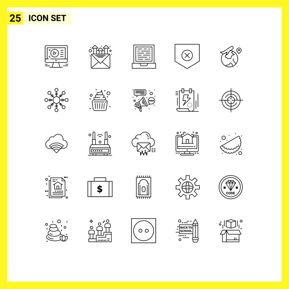 Editable Vector Line Pack of 25 Simple Lines of job location computer world shield Editable Vector Design Elements