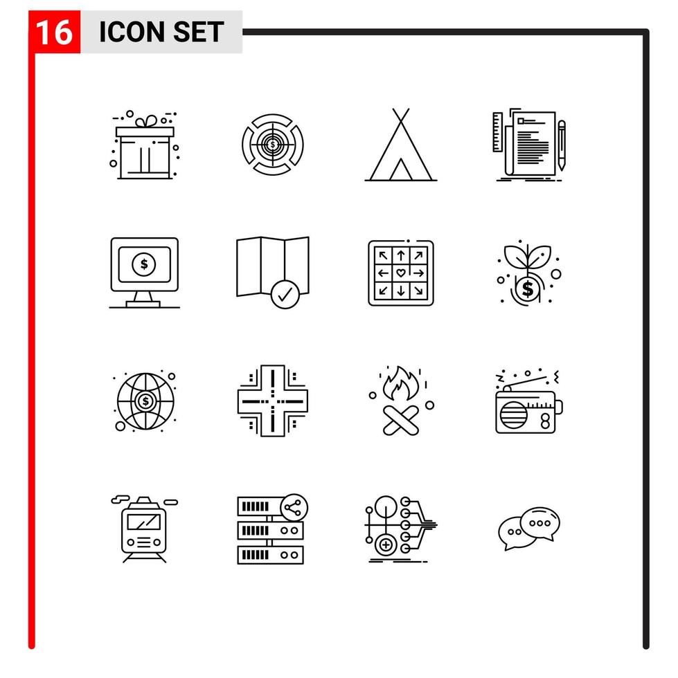Set of 16 Vector Outlines on Grid for dollar script nature programming coding Editable Vector Design Elements