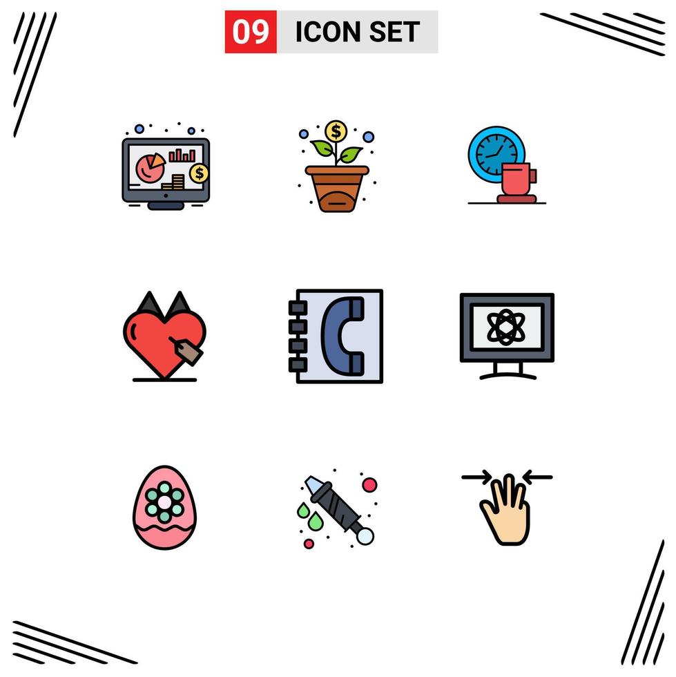 Pack of 9 Modern Filledline Flat Colors Signs and Symbols for Web Print Media such as communication favorite cup ecommerce e Editable Vector Design Elements