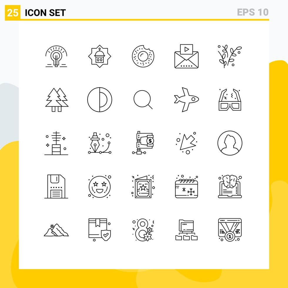 25 iconos creativos signos y símbolos modernos de la naturaleza elementos de diseño de vectores editables de mensajes de medios de estrellas de video