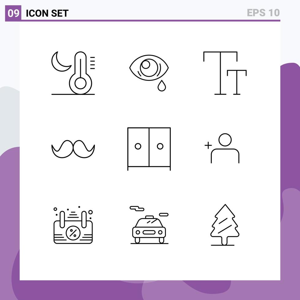 9 Creative Icons Modern Signs and Symbols of interior men big male hipster Editable Vector Design Elements