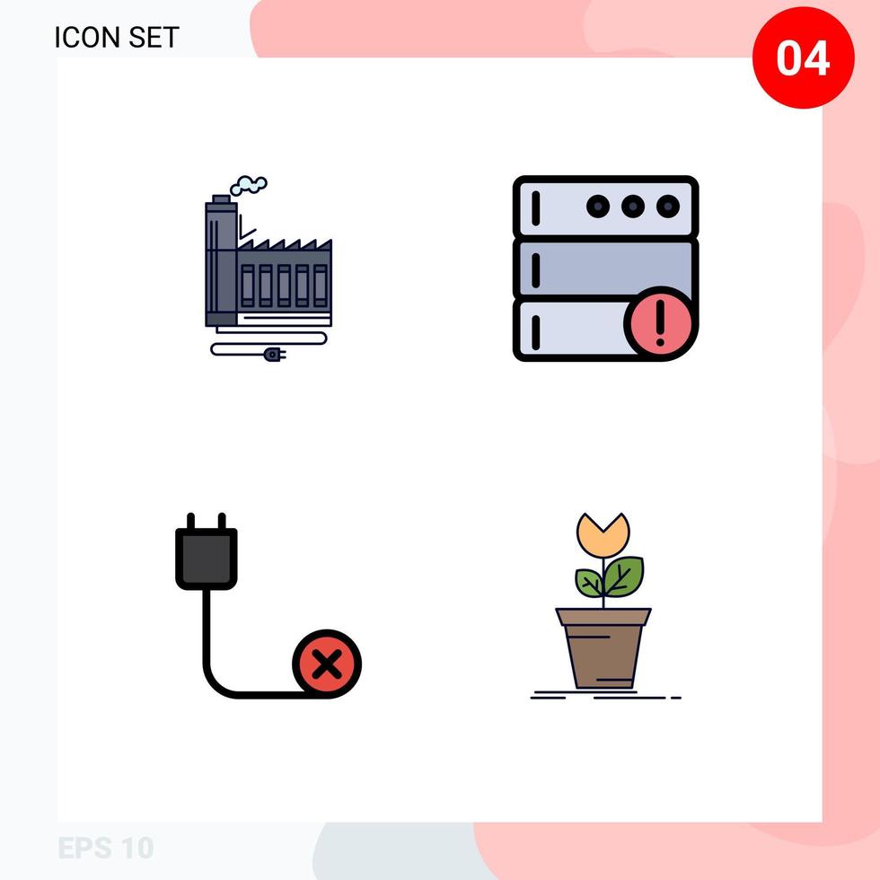 4 User Interface Filledline Flat Color Pack of modern Signs and Symbols of consumption cord factory database disconnected Editable Vector Design Elements