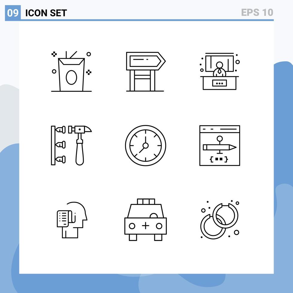 Set of 9 Modern UI Icons Symbols Signs for timer clock conference inefficient erroneously Editable Vector Design Elements