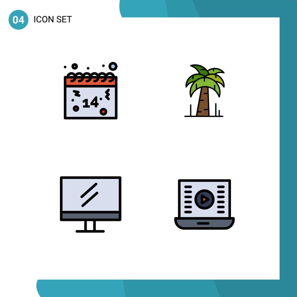 4 Filledline Flat Color concept for Websites Mobile and Apps calendar school valentines brazil media play Editable Vector Design Elements