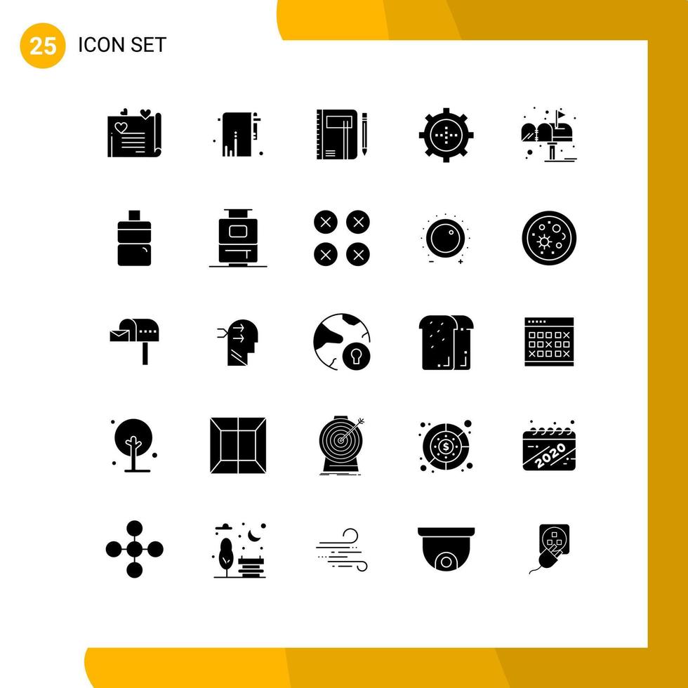 paquete de glifos sólidos de 25 símbolos universales de elementos de diseño vectorial editables del bloc de dibujo del libro de trabajo de dispositivos establecidos vector