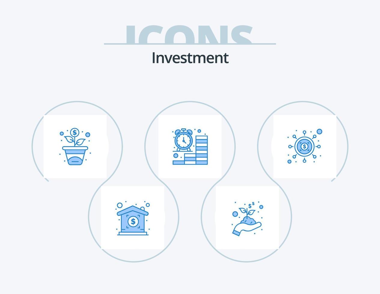 paquete de iconos azul de inversión 5 diseño de iconos. dólar. SEO inversión. inversión. finanzas vector