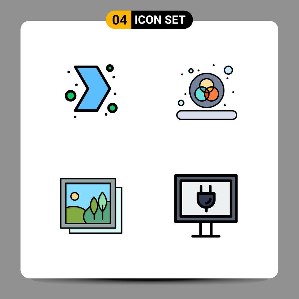 4 Thematic Vector Filledline Flat Colors and Editable Symbols of arrow image right rgb entertainment Editable Vector Design Elements