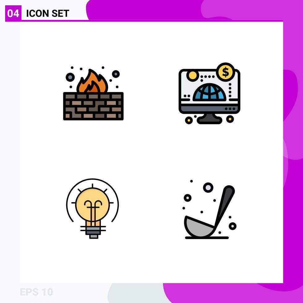 Stock Vector Icon Pack of 4 Line Signs and Symbols for antivirus energy protection business solution Editable Vector Design Elements
