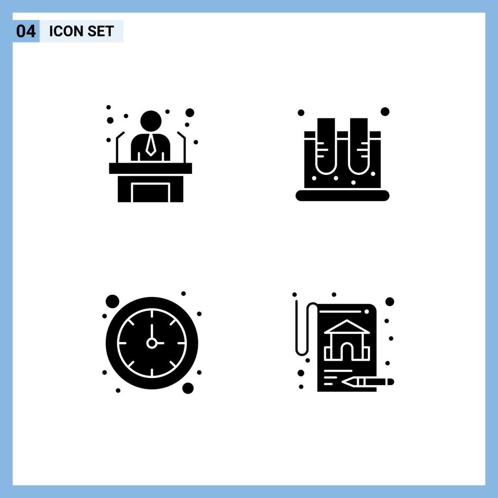 4 Universal Solid Glyph Signs Symbols of applicant clock business employee lab watch Editable Vector Design Elements