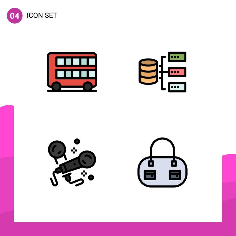 Stock Vector Icon Pack of 4 Line Signs and Symbols for bus karaoke london servers party Editable Vector Design Elements