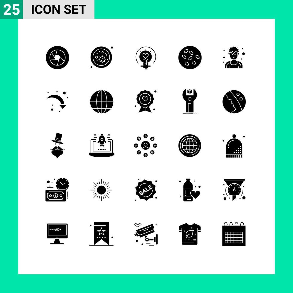User Interface Pack of 25 Basic Solid Glyphs of seamus sesame education seeds light bulb Editable Vector Design Elements