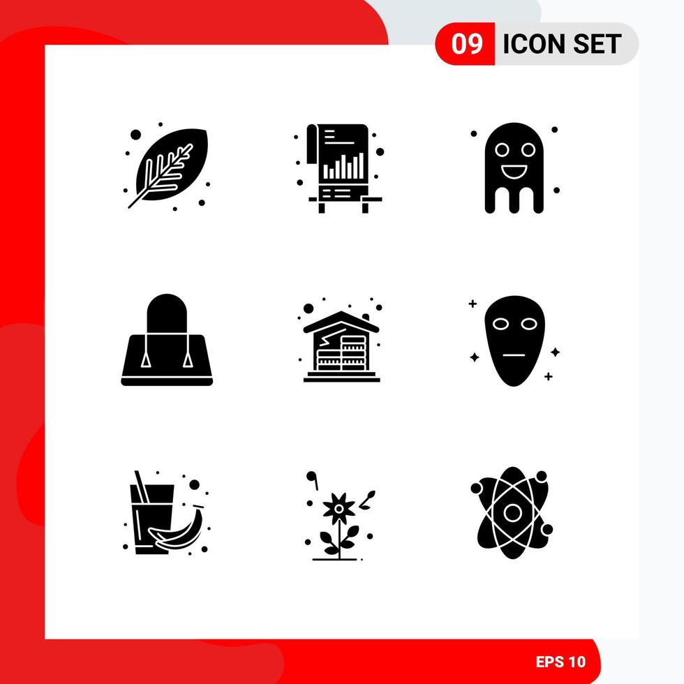 9 Universal Solid Glyphs Set for Web and Mobile Applications coins fashion file bag ghost Editable Vector Design Elements