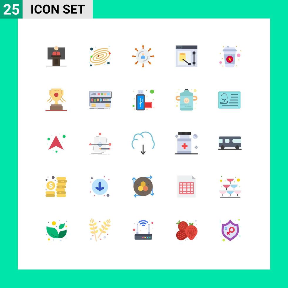 Mobile Interface Flat Color Set of 25 Pictograms of tool design planet seo media Editable Vector Design Elements