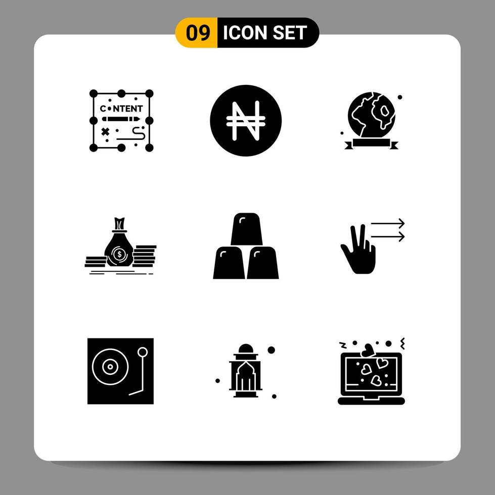 Universal Icon Symbols Group of 9 Modern Solid Glyphs of business money earth day loan bag Editable Vector Design Elements