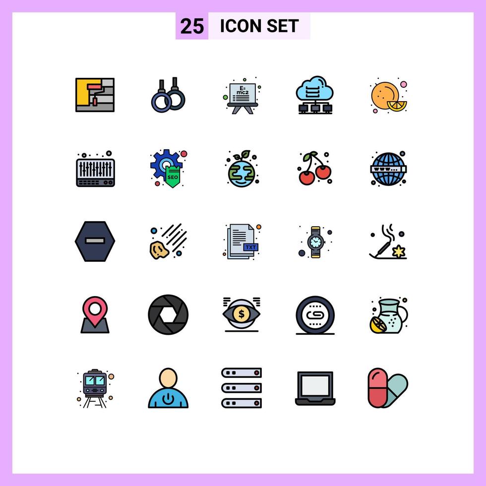 paquete de 25 modernos signos y símbolos de colores planos de línea rellena para medios de impresión web, como la tabla de nubes de frutas, conecte elementos de diseño de vectores editables por computadora