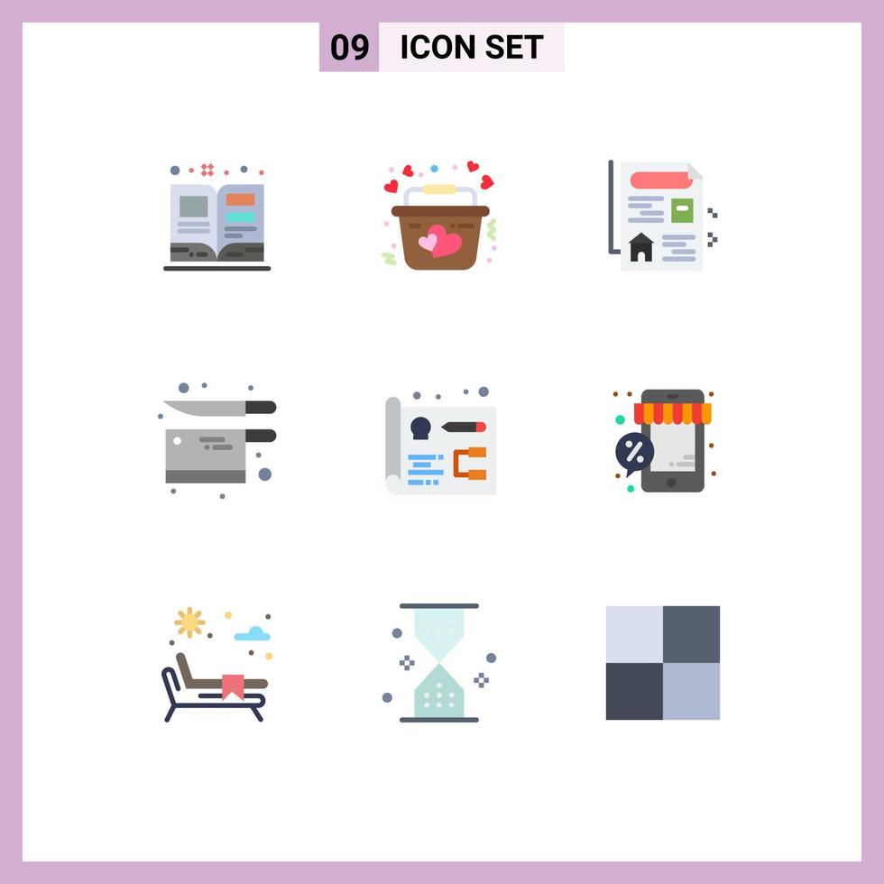 9 Flat Color concept for Websites Mobile and Apps web designing document knife kitchen Editable Vector Design Elements