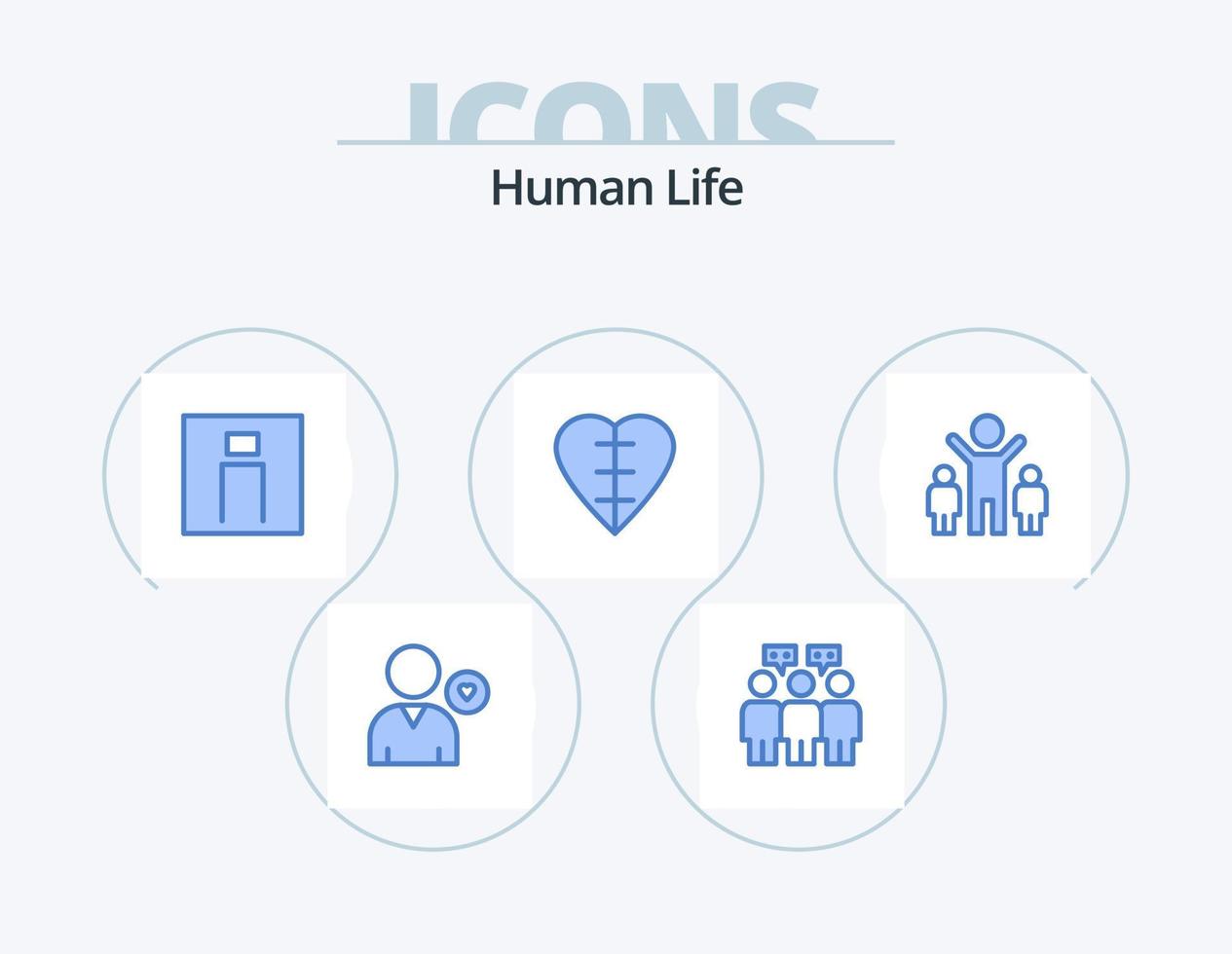 paquete de iconos azul humano 5 diseño de iconos. compañía. corazón humano. humano. forma de corazón. usuario vector