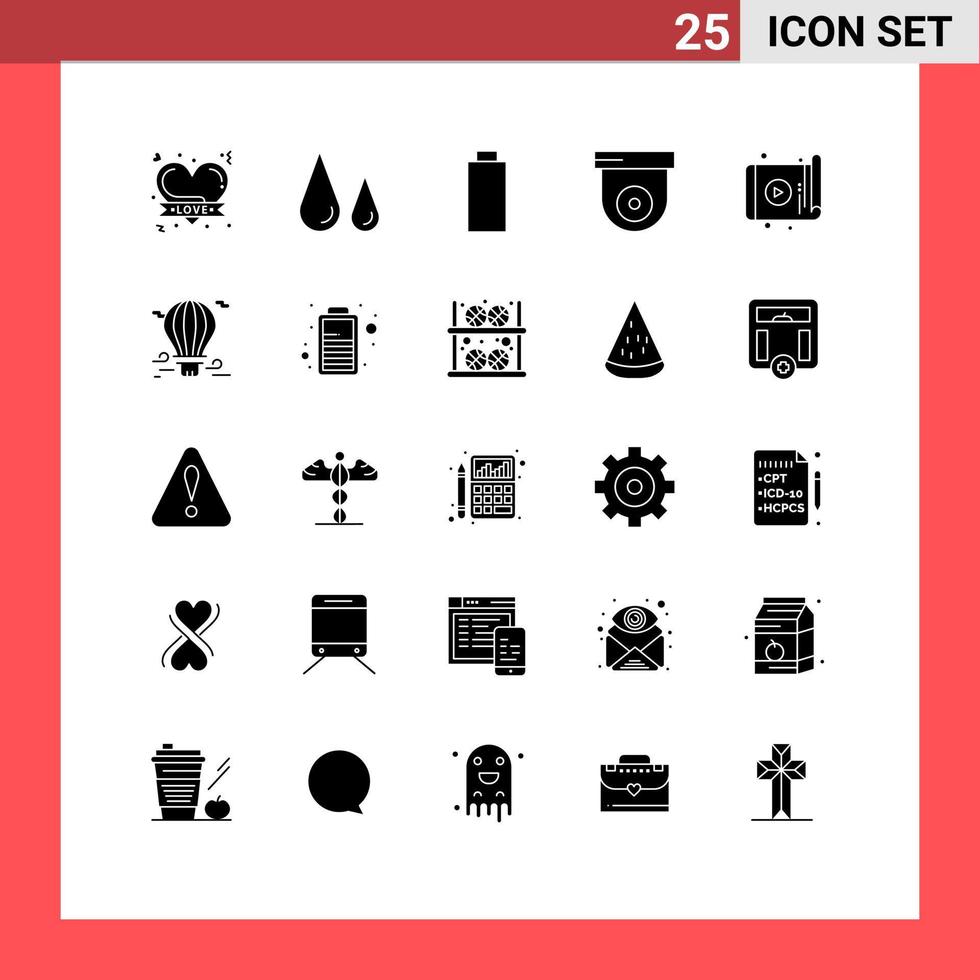 25 Universal Solid Glyph Signs Symbols of device tablet battery app dome Editable Vector Design Elements