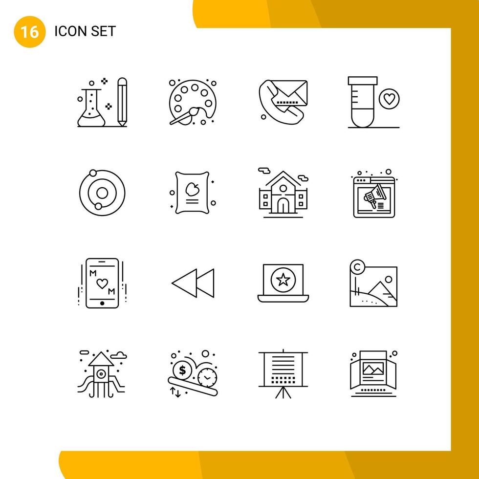 Universal Icon Symbols Group of 16 Modern Outlines of solar science learning heart communication Editable Vector Design Elements