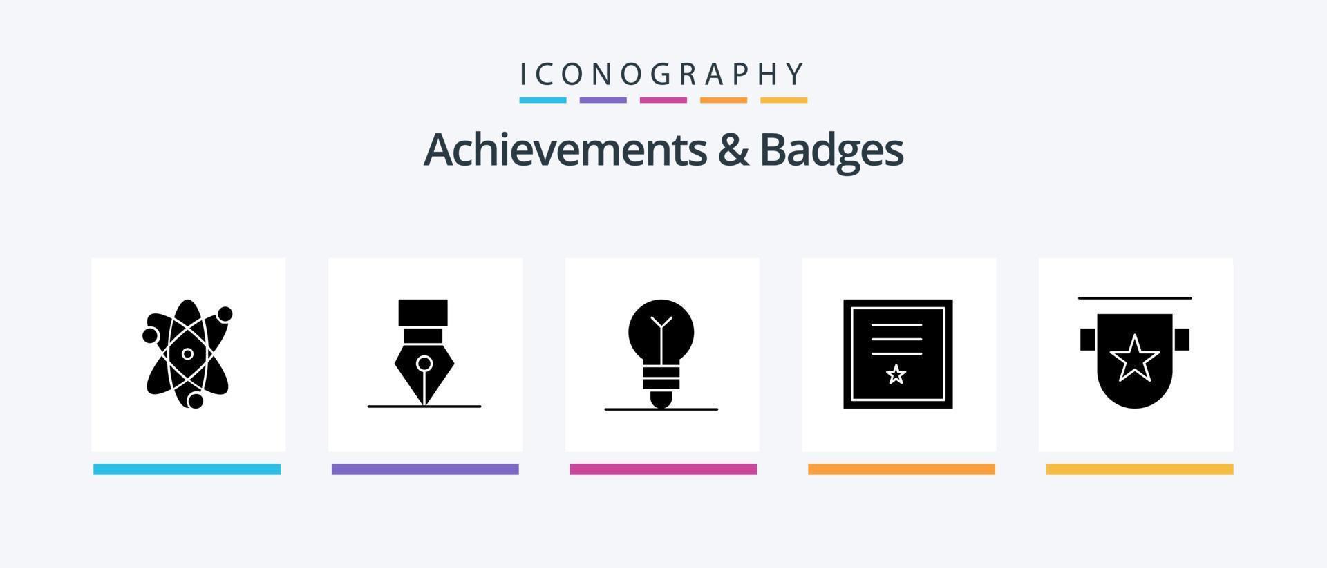 Achievements and Badges Glyph 5 Icon Pack Including badge. ribbon. achievement. post. badges. Creative Icons Design vector