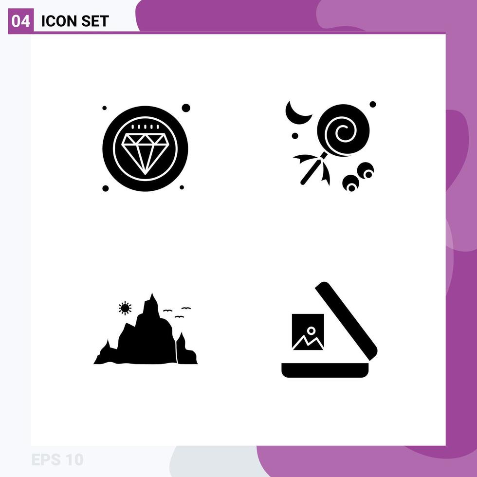 Set of 4 Modern UI Icons Symbols Signs for label landscape service halloween nature Editable Vector Design Elements