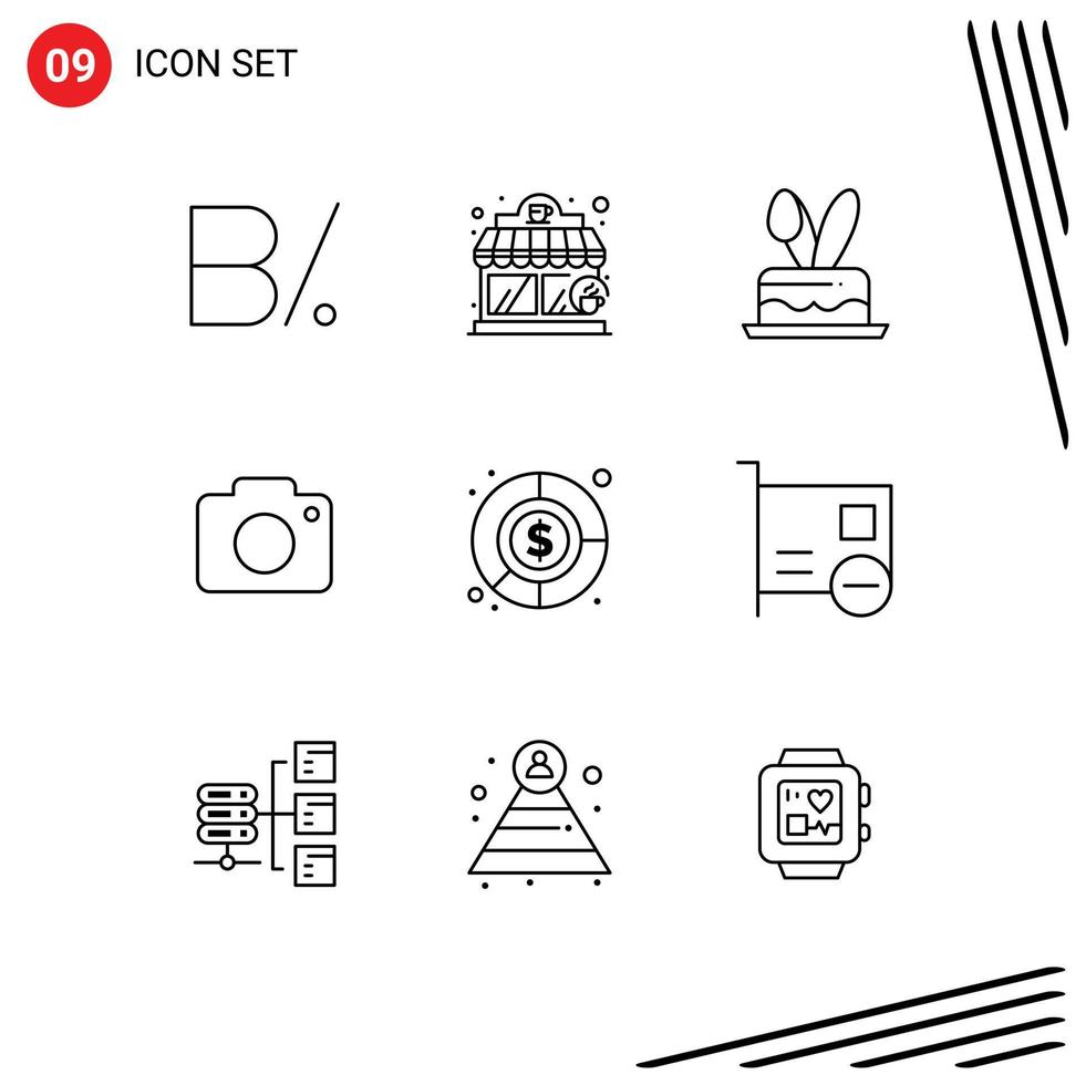 Modern Set of 9 Outlines and symbols such as fund accounting egg camera image Editable Vector Design Elements