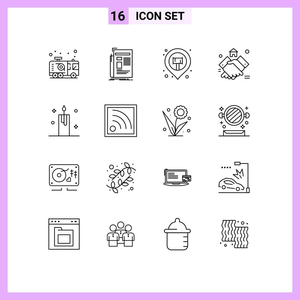 Set of 16 Modern UI Icons Symbols Signs for house estate newsletter agreement sticky Editable Vector Design Elements