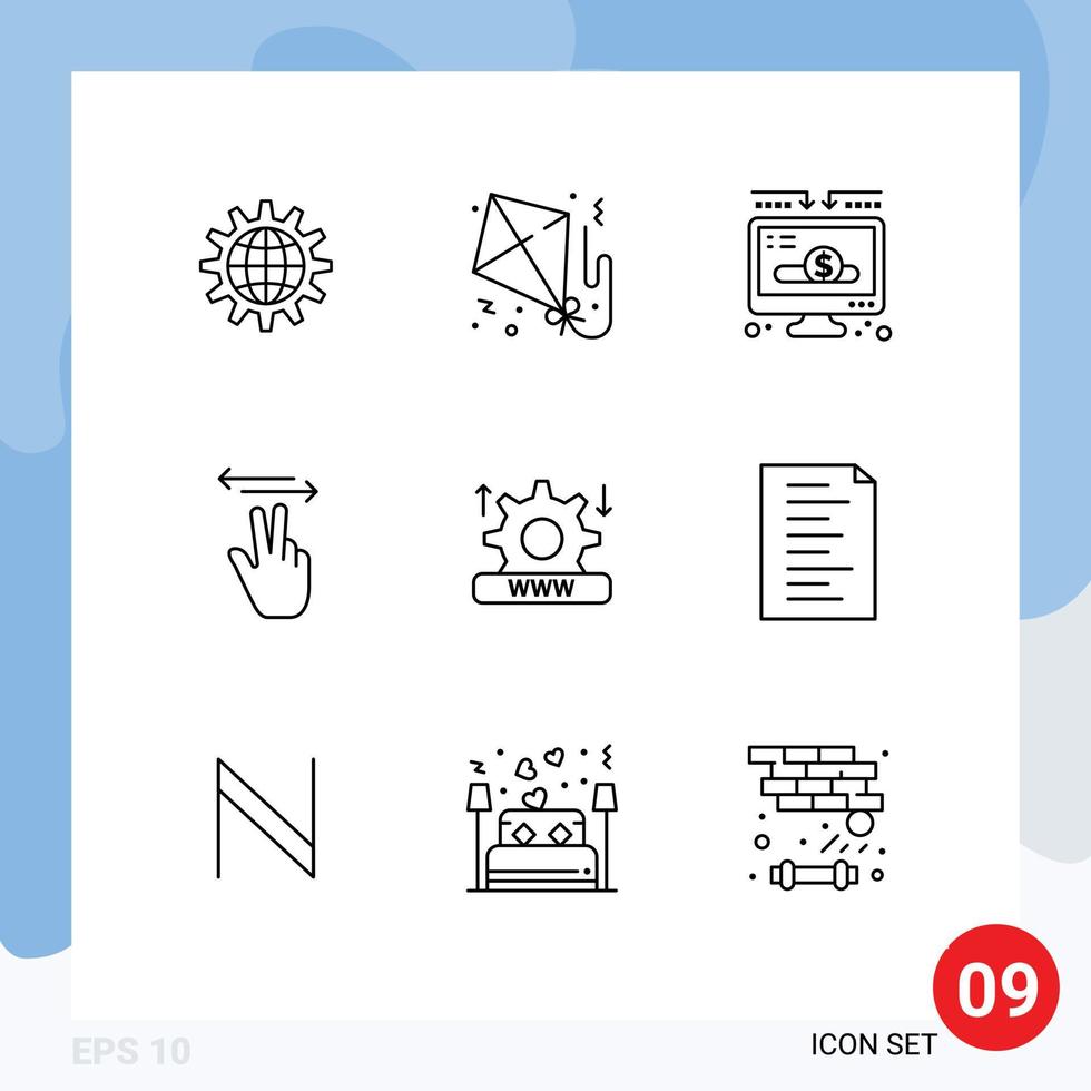 Mobile Interface Outline Set of 9 Pictograms of mobile gestures flying donate donation Editable Vector Design Elements