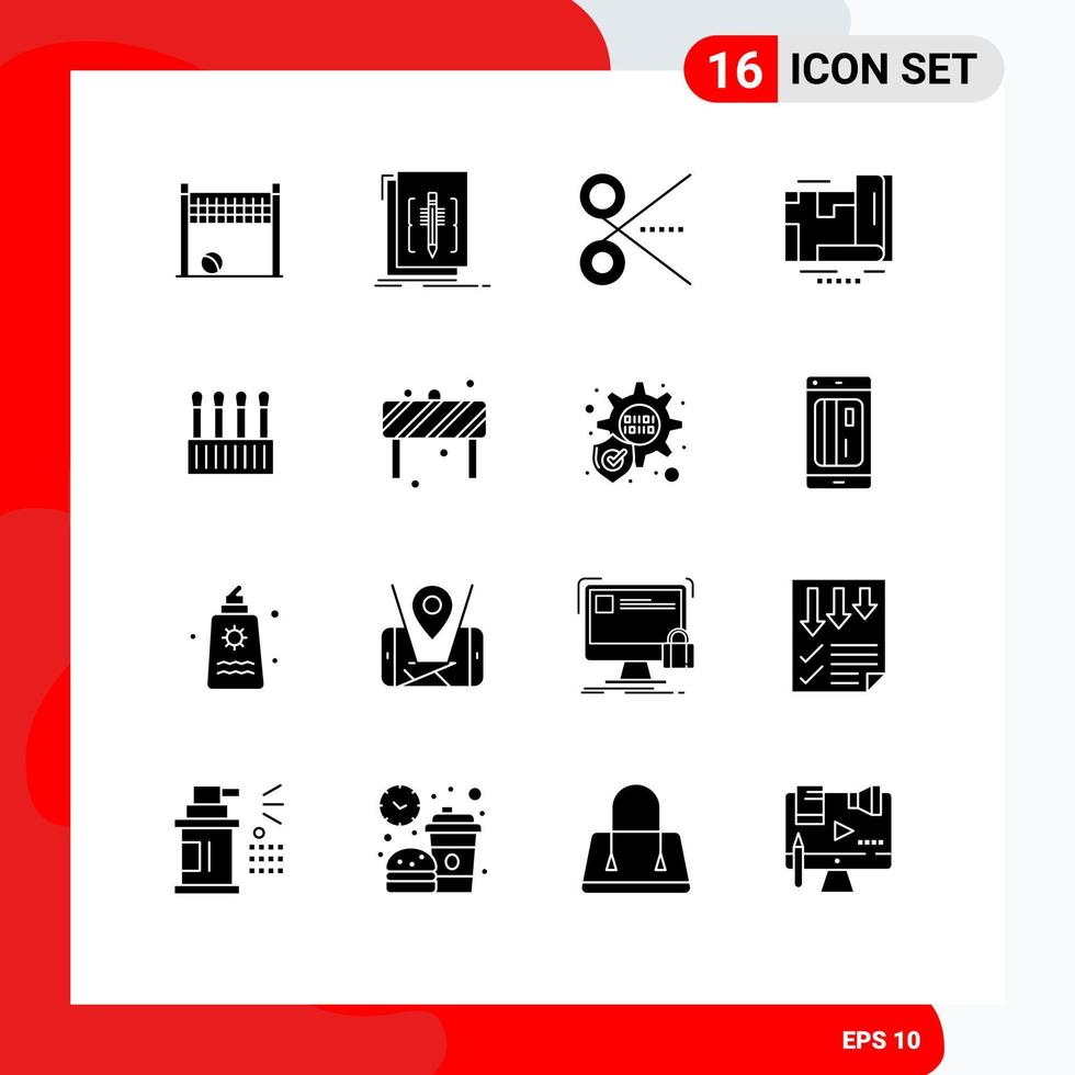 conjunto de pictogramas de 16 glifos sólidos simples del programa de ubicación de navegación herramienta gps elementos de diseño vectorial editables vector