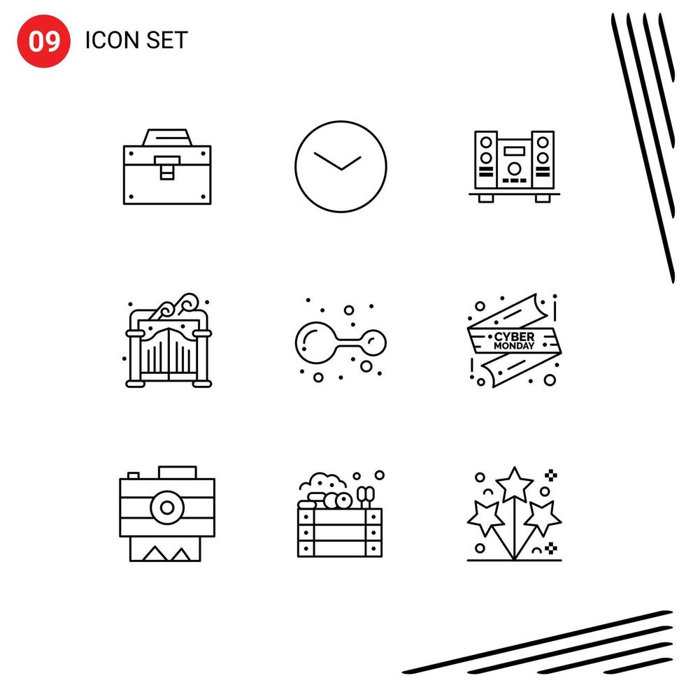 9 iconos creativos signos y símbolos modernos de química jardín reloj parque música elementos de diseño vectorial editables vector