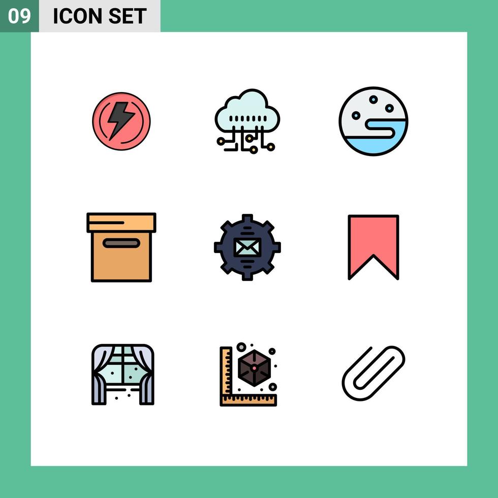 Modern Set of 9 Filledline Flat Colors and symbols such as mail email moon contact box Editable Vector Design Elements