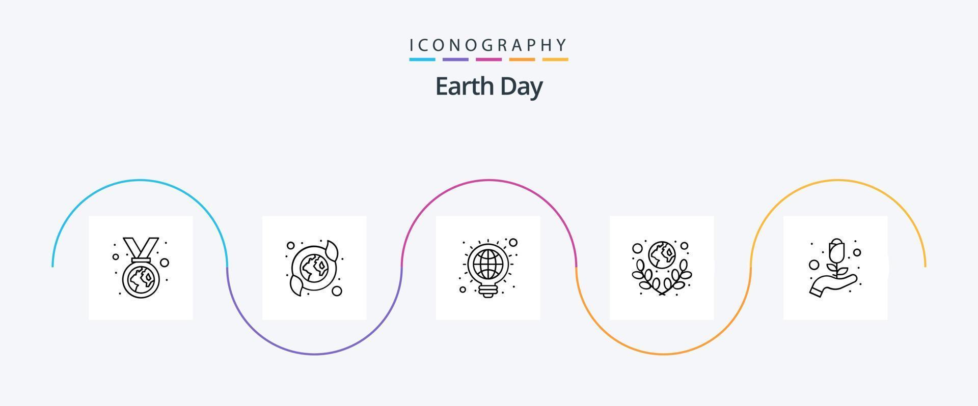 Earth Day Line 5 Icon Pack Including world. planet. bulb. green. web vector