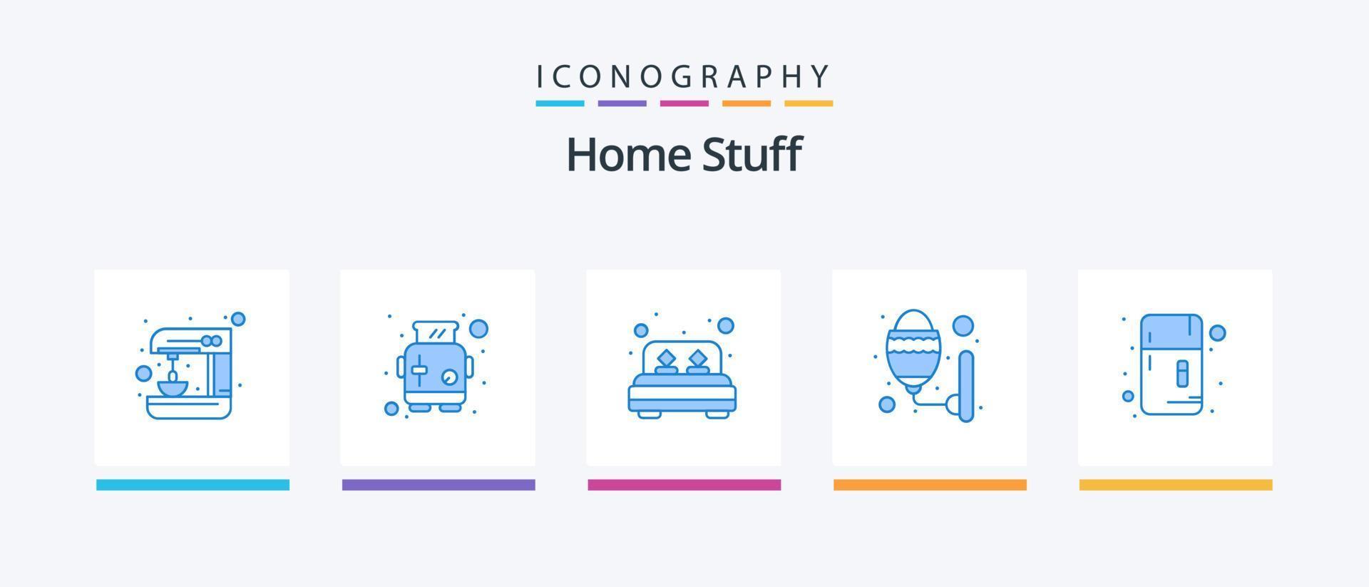 Home Stuff Blue 5 Icon Pack Including fridge. bulb. bed. room. lamp. Creative Icons Design vector