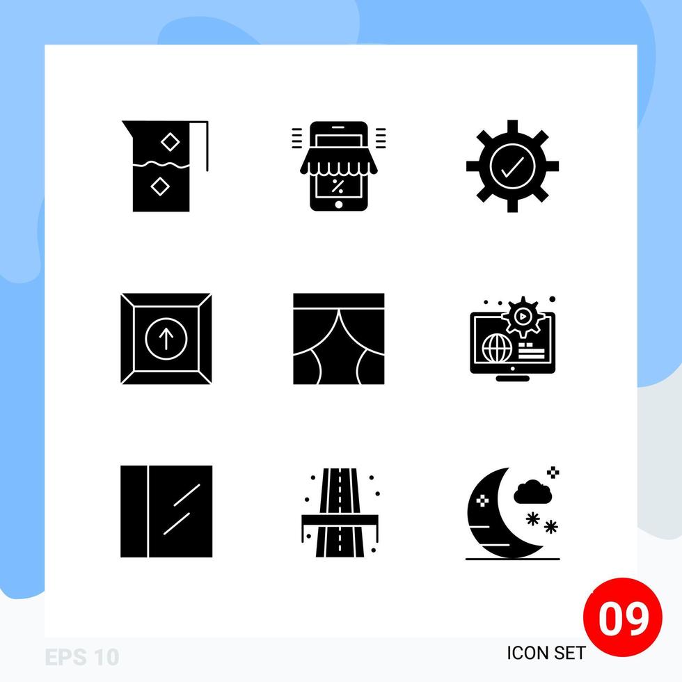 Group of 9 Solid Glyphs Signs and Symbols for interior upload marketplace product tick Editable Vector Design Elements