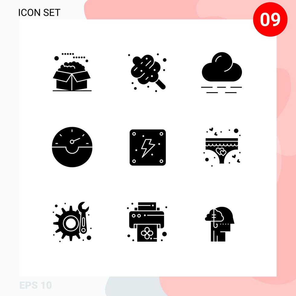 User Interface Pack of 9 Basic Solid Glyphs of power electricity sweets speed dash Editable Vector Design Elements