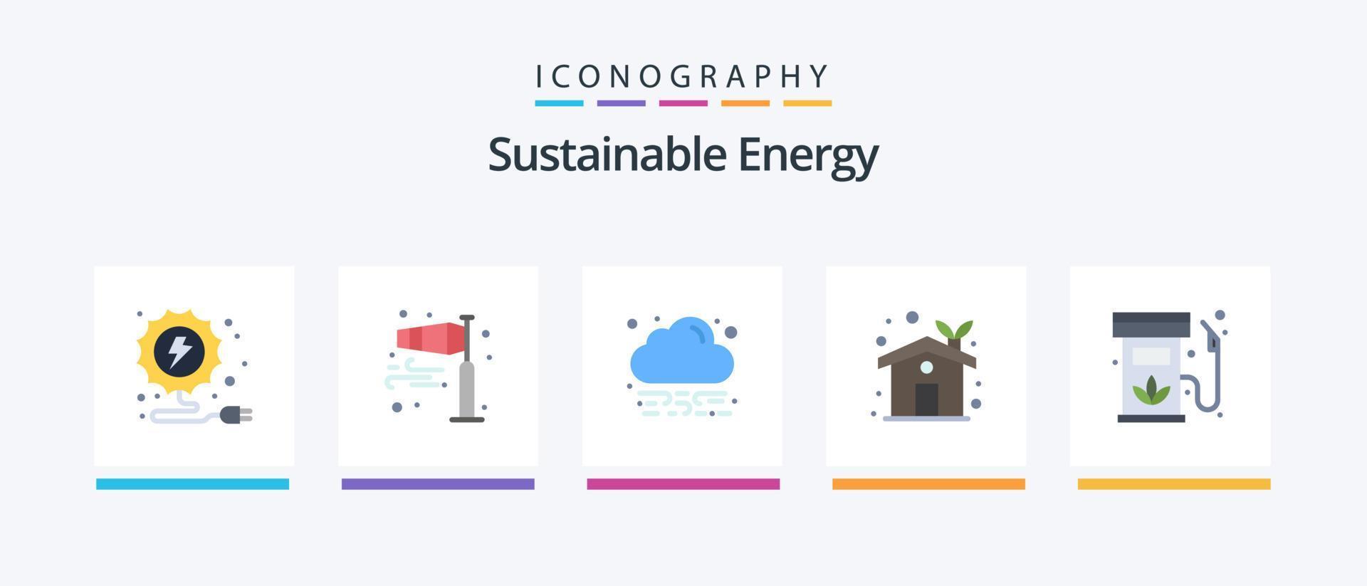 paquete de iconos de 5 planos de energía sostenible que incluye ecología. biodiésel energía. invernadero. casa ecológica. diseño de iconos creativos vector