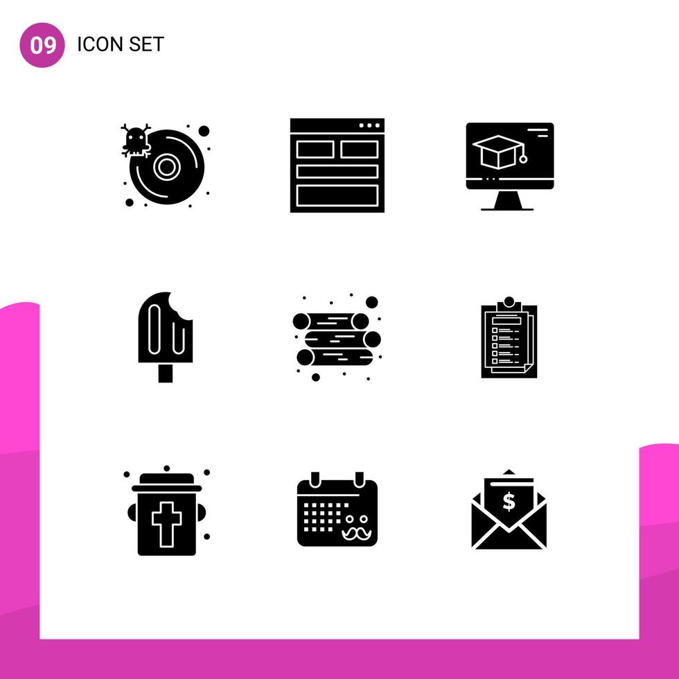 Pack of 9 Modern Solid Glyphs Signs and Symbols for Web Print Media such as ice cream holiday info cold graduation Editable Vector Design Elements