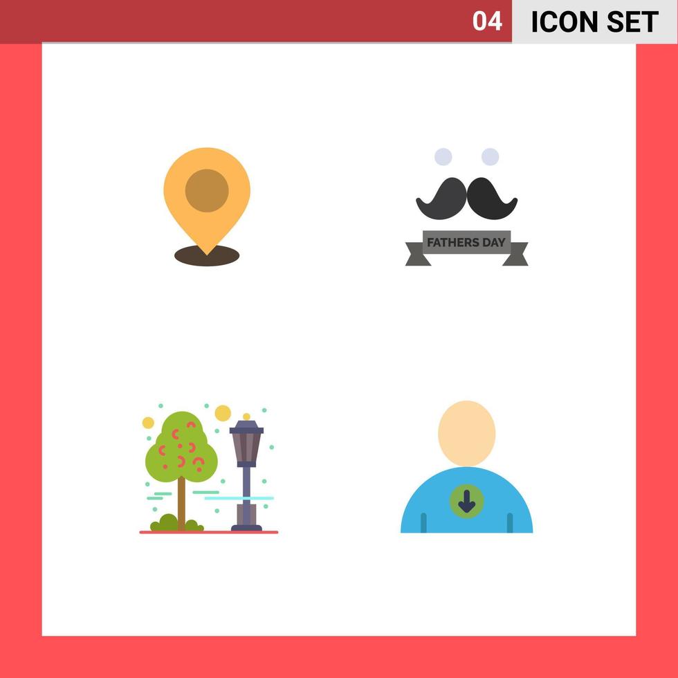 Set of 4 Commercial Flat Icons pack for location day marker point moustache Editable Vector Design Elements