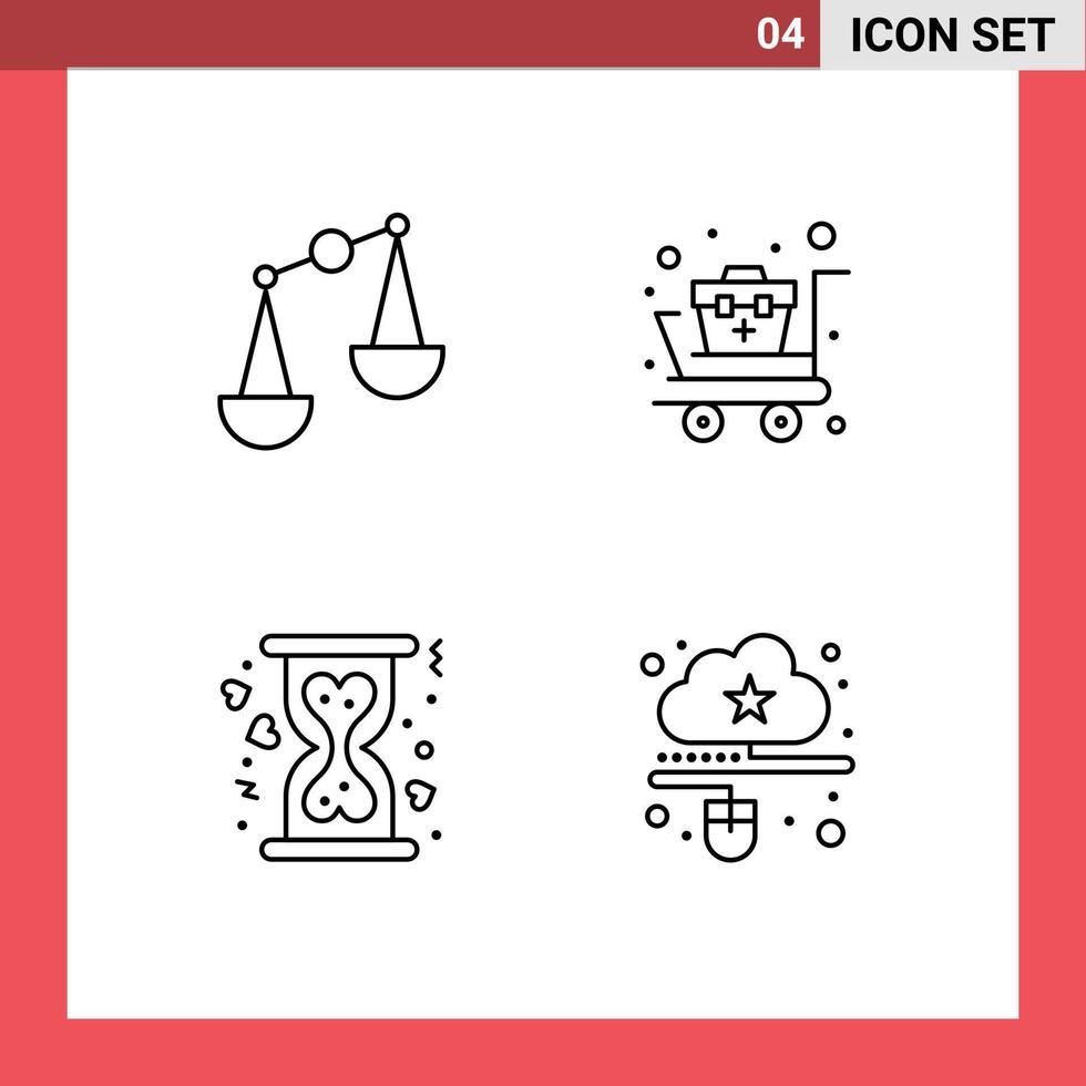 Group of 4 Modern Filledline Flat Colors Set for balance heart first aid supplies cloud Editable Vector Design Elements