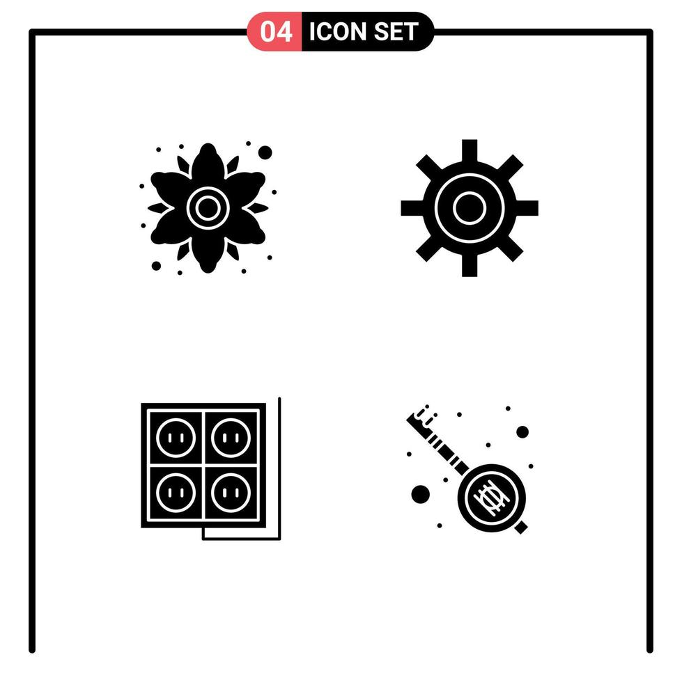 Set of 4 Vector Solid Glyphs on Grid for chamomile construction plant setting socket Editable Vector Design Elements