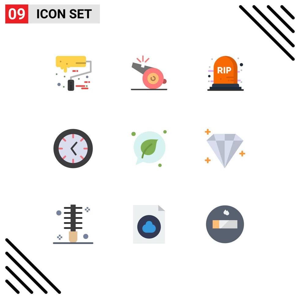 Pictogram Set of 9 Simple Flat Colors of diamond leaf halloween green clock Editable Vector Design Elements