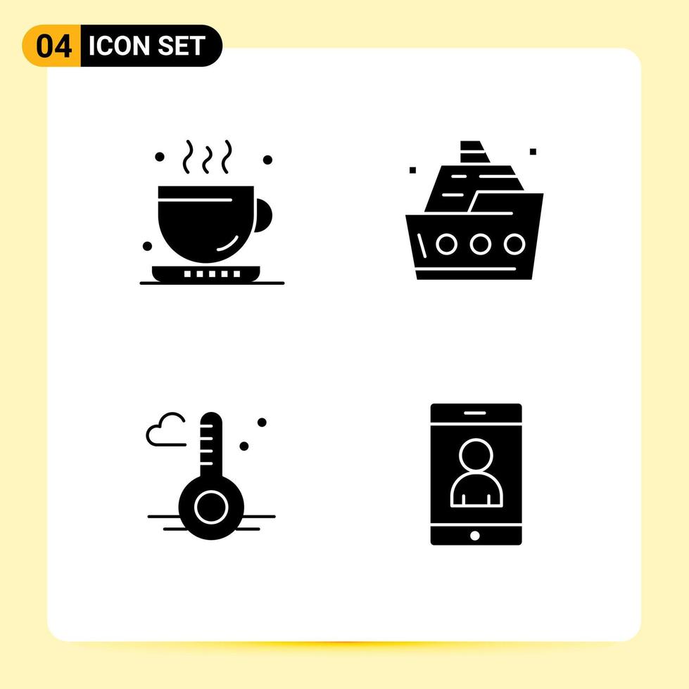 Thematic Vector Solid Glyphs and Editable Symbols of coffee temperature tea sea weather Editable Vector Design Elements