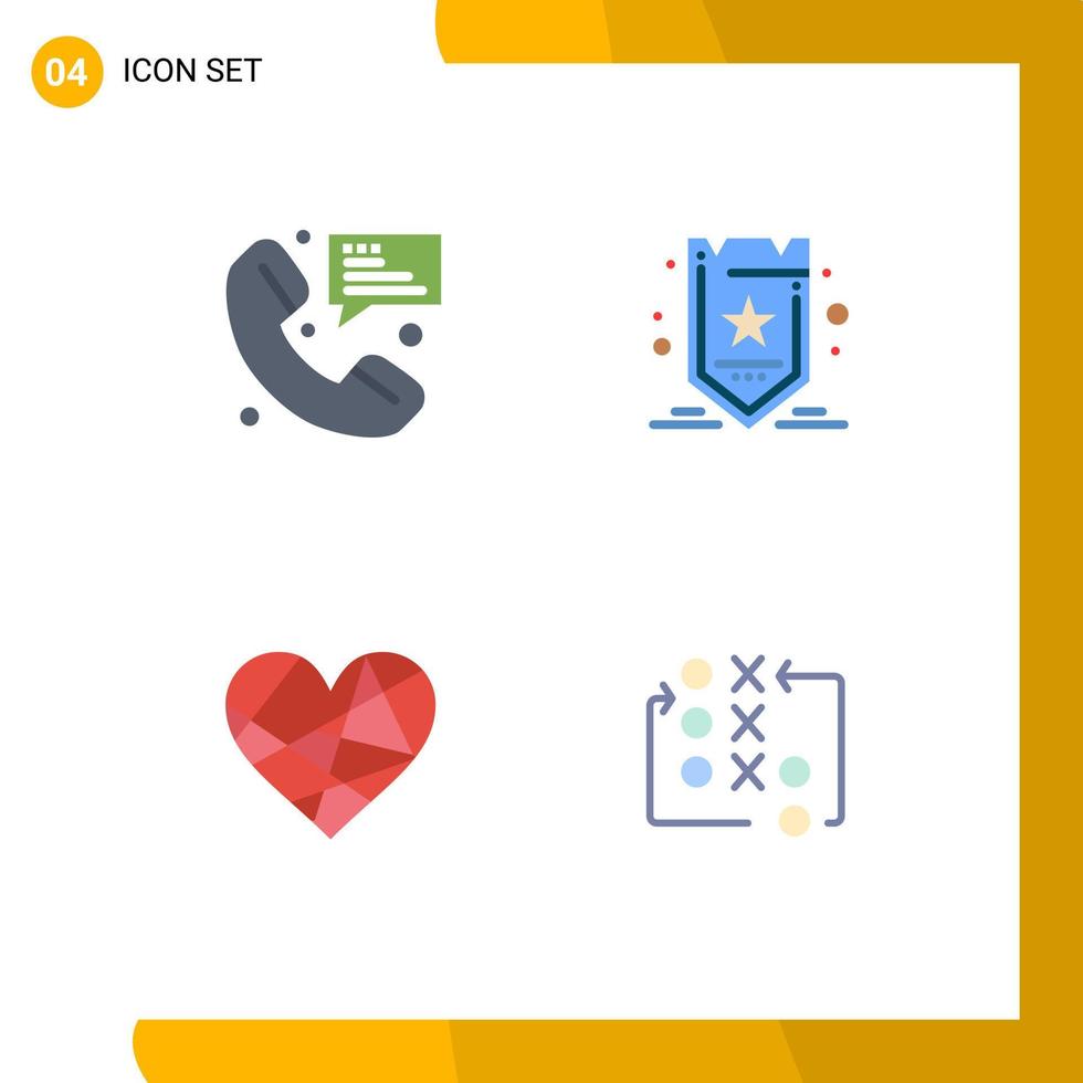 Group of 4 Flat Icons Signs and Symbols for call heart communication optimization like Editable Vector Design Elements