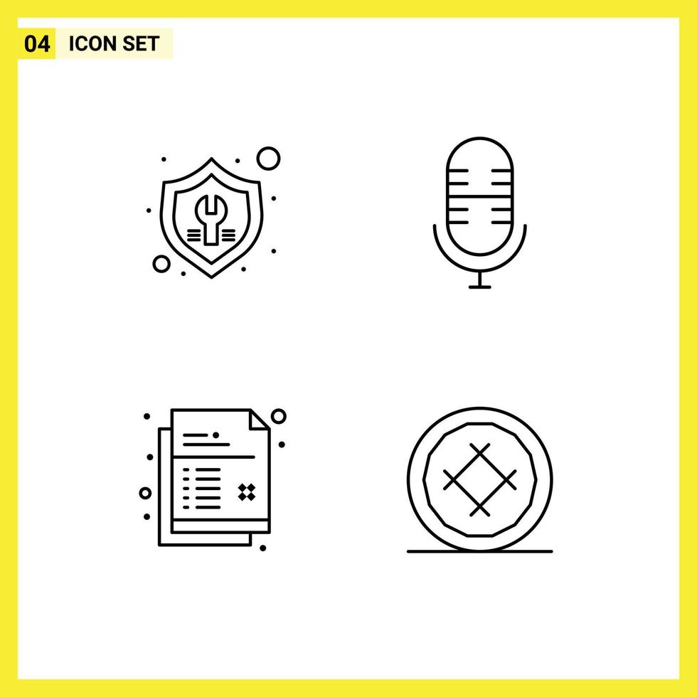 Group of 4 Modern Filledline Flat Colors Set for fix document repair mic pencil Editable Vector Design Elements